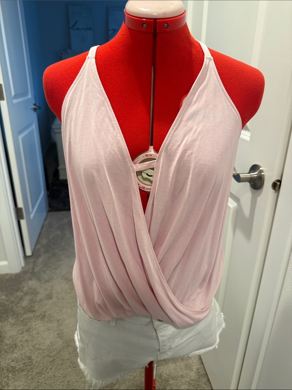 Lush Pale Pink Draped Surplice Halter Camisole